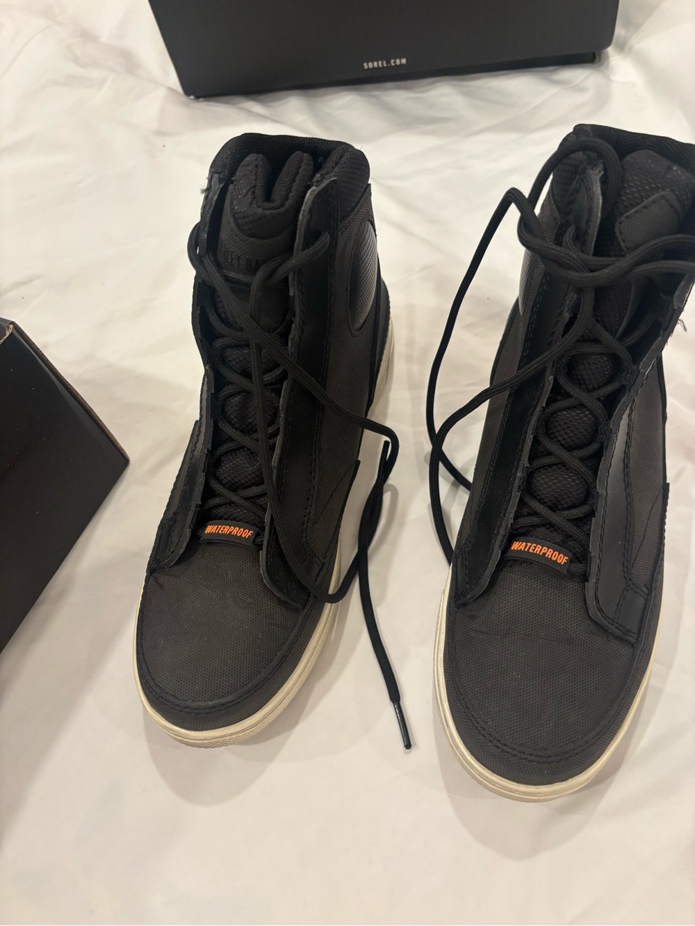 Harley-Davidson Black High-Top Waterproof Boots with Cream Soles
